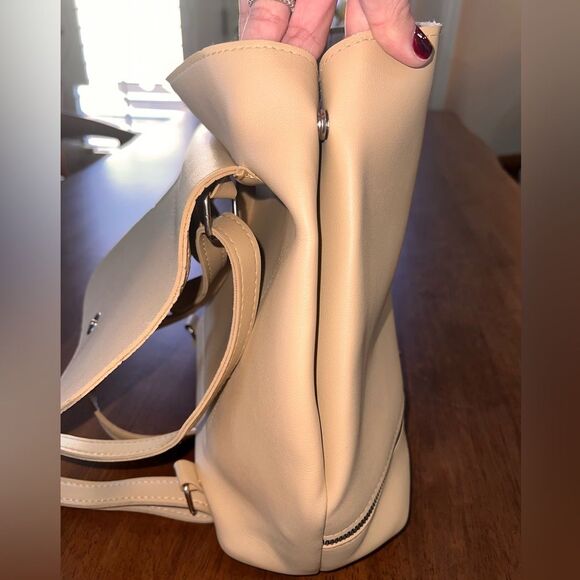 MIKA Beige Vegan Leather Backpack Purse 3-Way Convertible Sling Shoulder Bag EUC - Picture 5 of 9